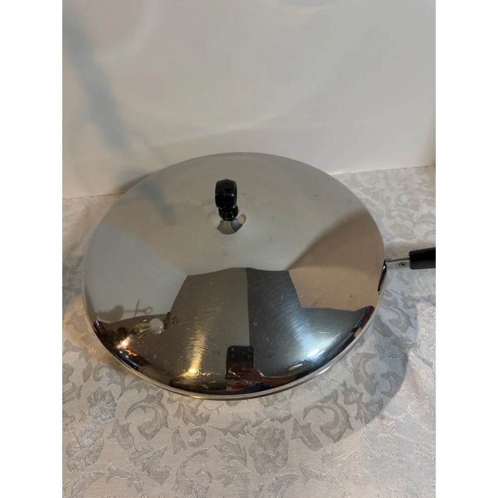 Revere Ware 12 Inch Skillet Copper Bottom Stainless Steel Pan with Lid USA 94m